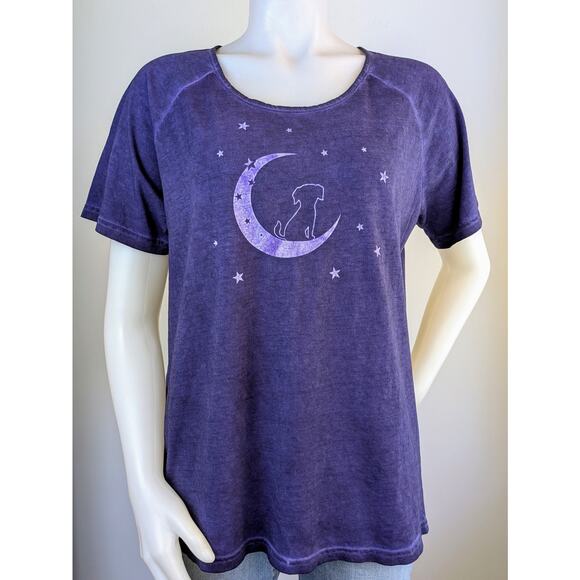 New The Animal Rescue Site Dog & Moon T-Shirt Tee Size Large Acid Wash Purple - Picture 3 of 11